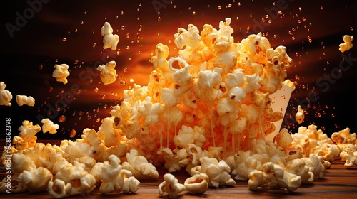 Savory salty crispy popcorn with a blurry and cinematic background