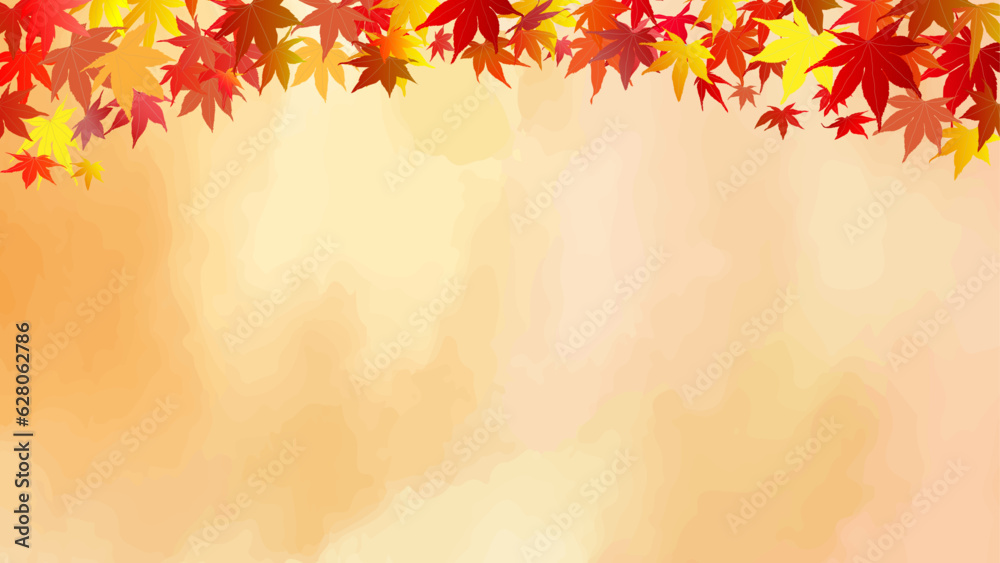 カラフルな秋の紅葉と水彩背景のベクターイラスト背景素材テンプレート 16：9