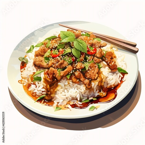 Generative AI : Flavorful Thai Basil Stir-Fry: Aromatic Asian Delight with Minced Turkey and Fresh Herbs, Exotic and Easy Homemade Cuisine