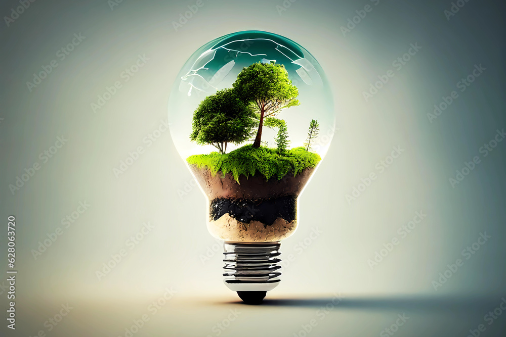 Lightbulb with soil and trees. Generative ai design. Lightbulb with soil and trees. Generative ai design.