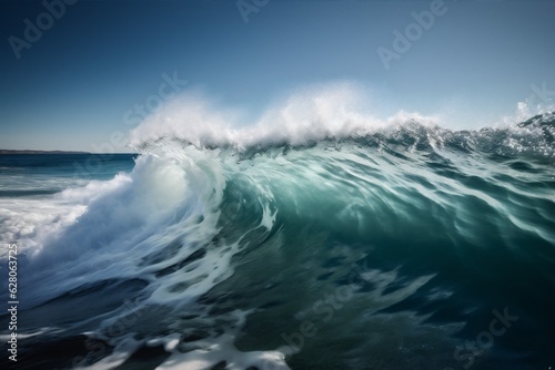 nature wave liquid cool blue ocean water sea crash surfing. Generative AI.