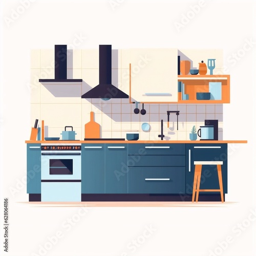 Generative AI : Modern Minimalist Kitchen: Flat Style Vector Illustration