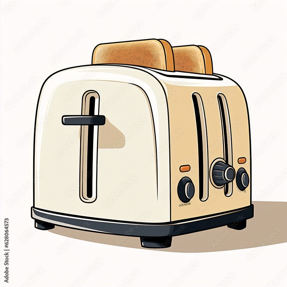 Generative AI : Modern Toaster: Simple Illustration of a Stylish Kitchen Appliance on White Background Generative AI : Modern Toaster: Simple Illustration of a Stylish Kitchen Appliance on White Background