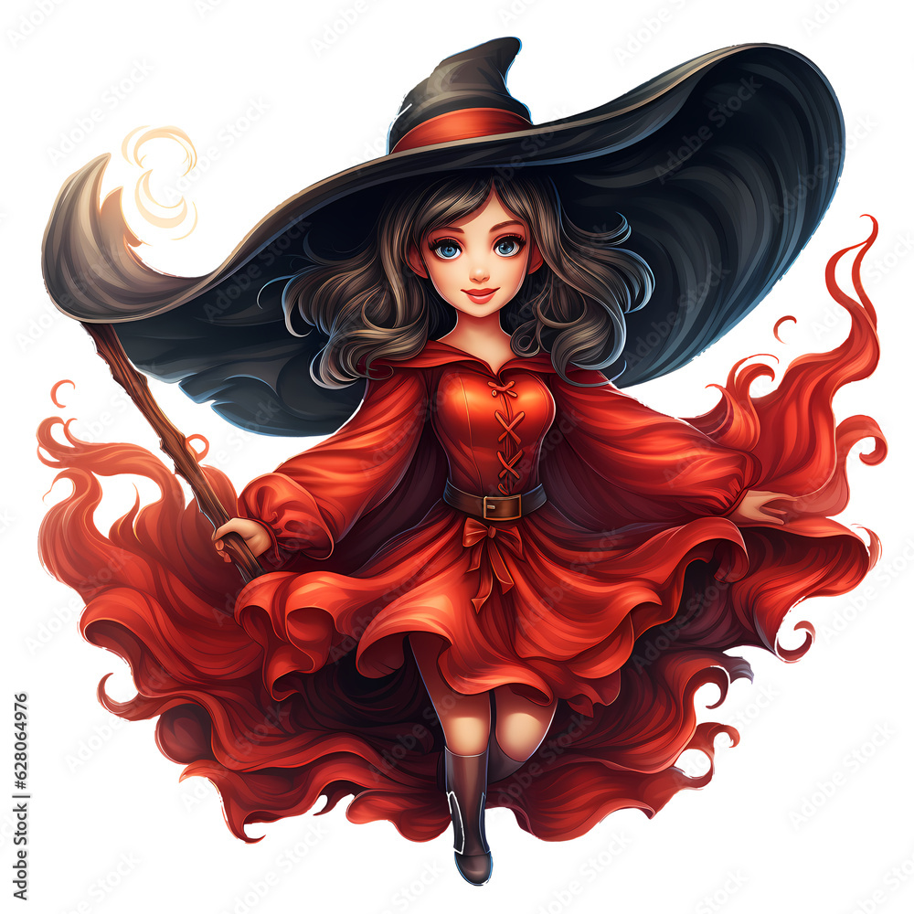 Fotografie Cute Witch Red Clipart Illustration