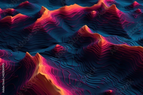 Illustration of a computer-generated mountain range, created using generative AI
