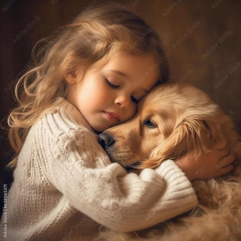 Generative AI : Joyful Companions: Delighted 9-Year-Old Girl and Ecstatic Dog Share Pure Happiness Outdoors Generative AI : Joyful Companions: Delighted 9-Year-Old Girl and Ecstatic Dog Share Pure Happiness Outdoors