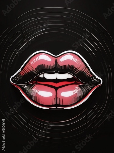 Sweet lips logo on black background, generative AI