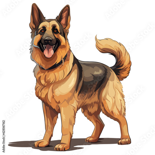 cute German Shepherd Dog, realistic Illustration, Vector Graphic, comic Style, isolated