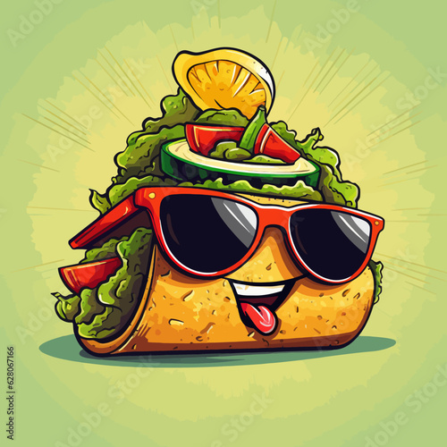 Cute and funny Taco with sunglasses Illustration Vector Graphic