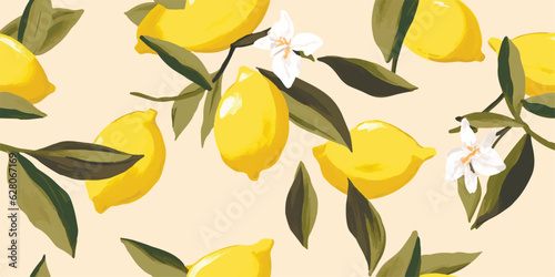 Contemporary seamless lemon pattern. Fashionable template for design