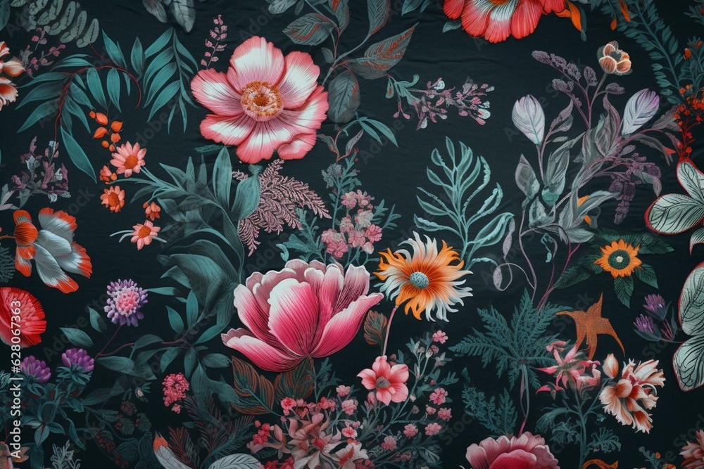 Floral pattern featuring ethnic-inspired seamless flowers. Generative AI