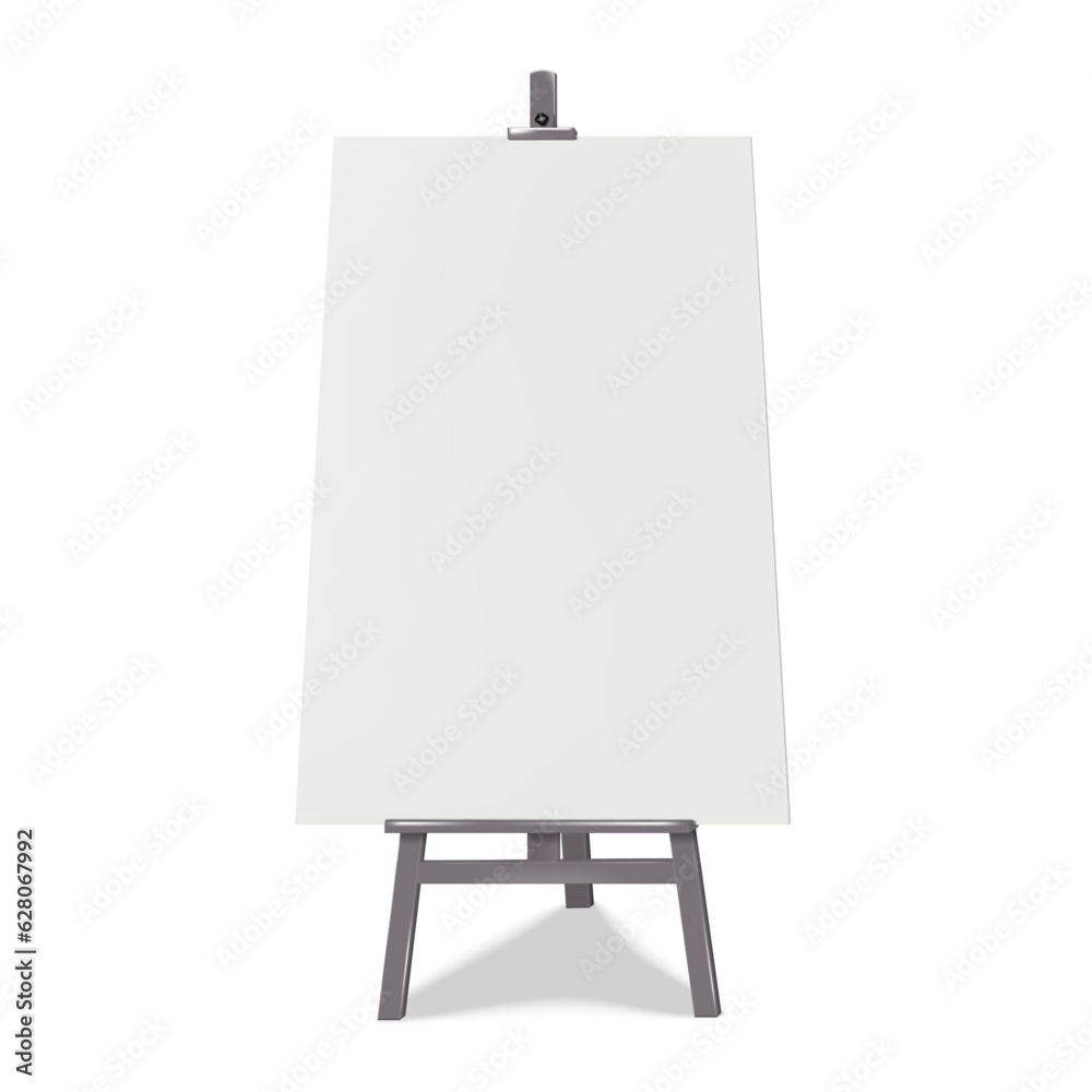 Easel display stand with poster board vector mockup. Collapsible A-frame chalkboard, banner sign realistic mock-up Easel display stand with poster board vector mockup. Collapsible A-frame chalkboard, banner sign realistic mock-up