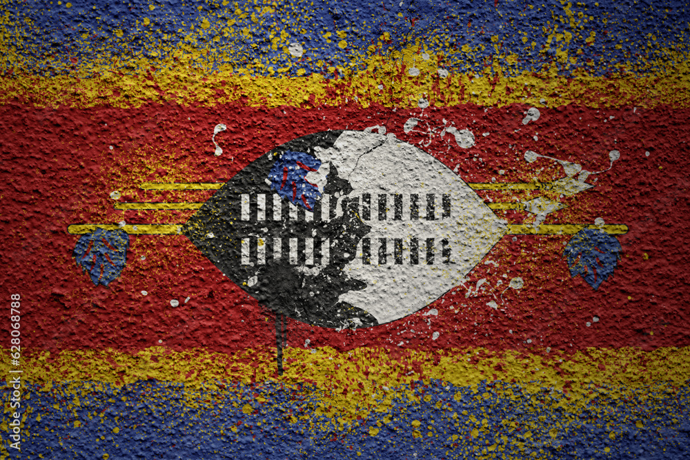 Tableau sur toile painted big national flag of eswatini on a massive old cracked wall