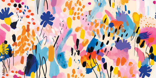 Tela Hand drawn bright artistic abstract floral print