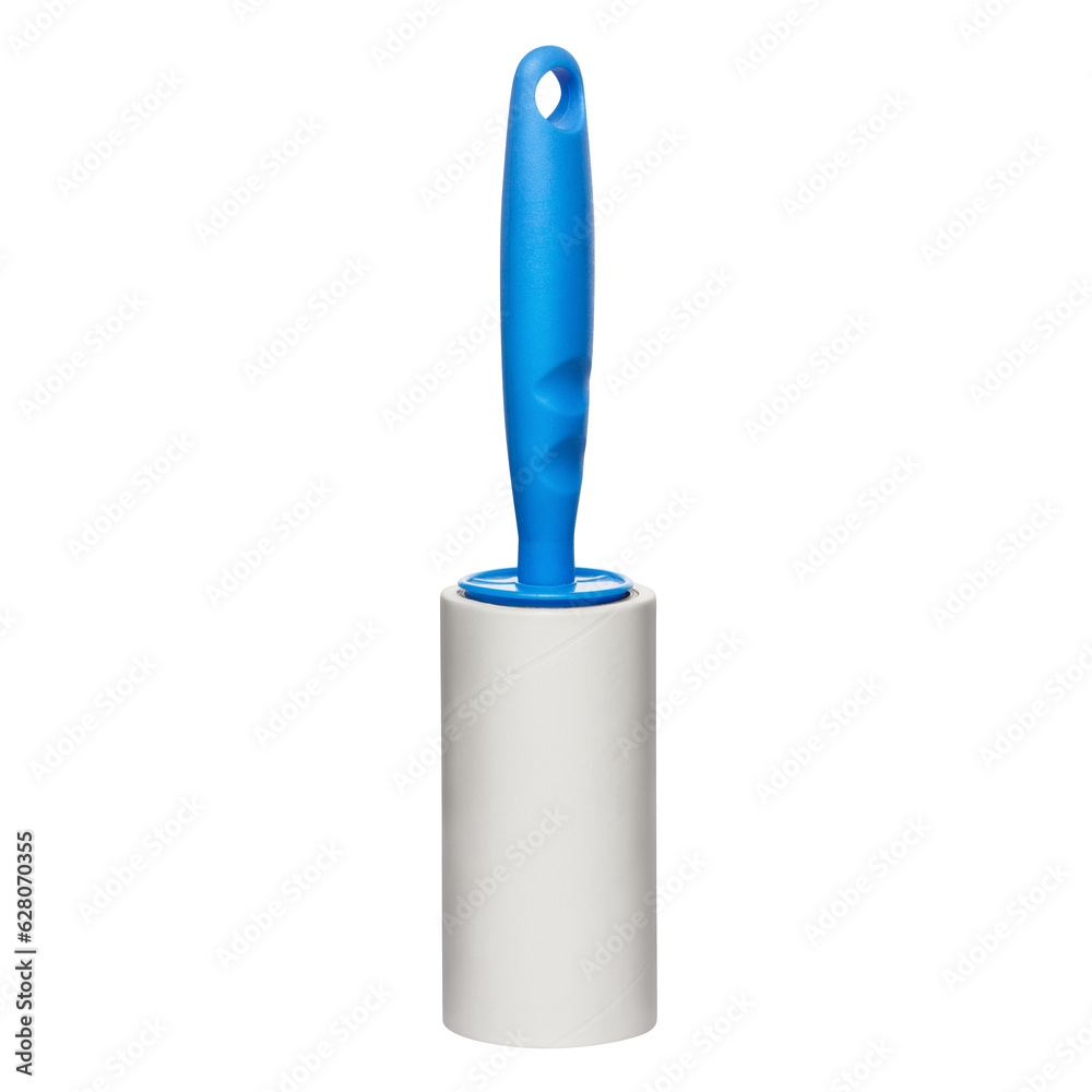 Sticky paper lint roller with a blue handle, cut out Sticky paper lint roller with a blue handle, cut out