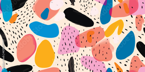 Hand drawn cute bright abstract shapes pattern. Collage contemporary print. Fashionable template for design