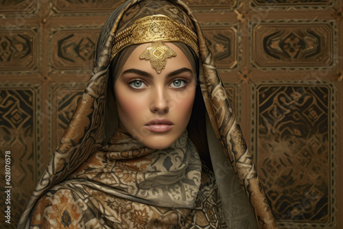 Radiating beauty and grace, a lovely Arab woman elegantly dons a traditional attire, reflecting the rich heritage and cultural splendor. Generative Ai, Ai.