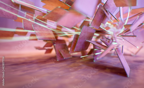 Abstract background, technology concept, 3D rendering, rotating matte pink squares on pink background