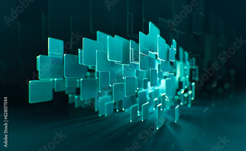 Abstract background, technology concept, 3D rendering, blue matte squares on dark blue background