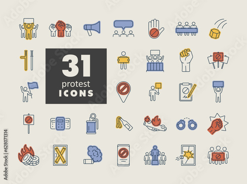Protest, strike, revolution set vector icons