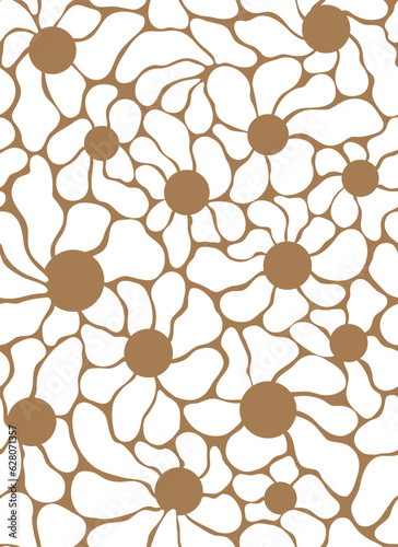 Matisse seamless pattern with free organic shapes of daisy, chamomile. Freehand simple flowers art endless background. Organic flat in trendy naive retro style. Floral vector illustration