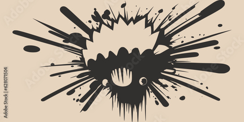 Vintage retroo cartonn comics ink abstract drawing texture background with huge atomic explosion. Graphic Vector
