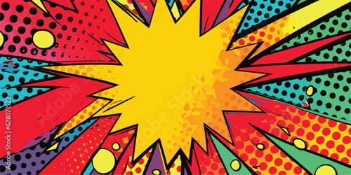 VIntage retro comics boom explosion crash bang cover book design with light and dots. Can be used for decoration or graphics. Graphic Art Vector Illustratiom photo