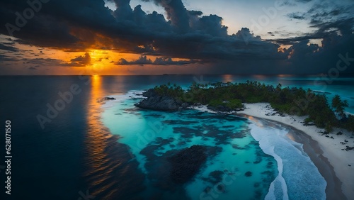 Transport yourself to a serene paradise in the Maldives with a breathtaking photograph ai generative
