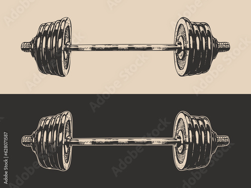 Vintage retro powerlifting bodybuilding gym fit sport barbell. Helathy strong inspiration. Graphic Vector. work