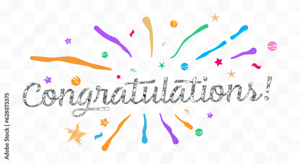Congratulations banner. Beautiful greeting card poster on transparent background. Easily editable line art vector stock illustration.
