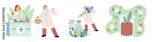 Scientist study research liquid medicine from natural herbal. Medical marijuana research. Modern and traditional medical, Alternative organic herbal drug and chemical medicine. Homeopathy healthcare