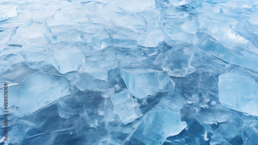 Frozen water in the lake, arctic winter landscape. Generative AI Frozen water in the lake, arctic winter landscape. Generative AI