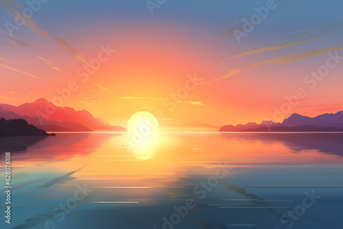 Beautiful sunset over the sea. Computer digital drawing. Generative AI