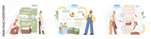 People analysis budget. Calculate financial plan of save income and expense management. Budget planning, balanced budget, company budget management. Financial high return on investment, fund raising