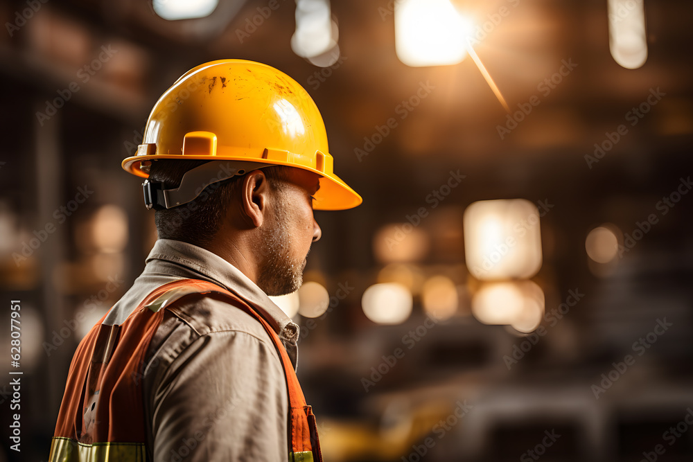 worker with helmet on focus and industrial background ai generated art worker with helmet on focus and industrial background ai generated art