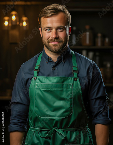Man with a green apron, gen...