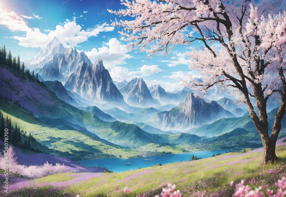 Blooming lavender against the backdrop of mountains