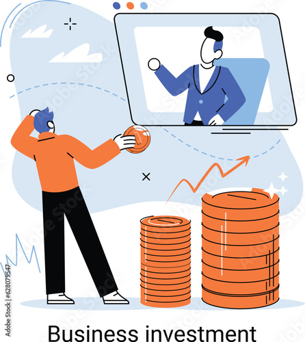 Business investment metaphor. Investment capital for profit and income multiplying. Buying shares and funds, modern economy. Investor strategy, financing business activities. Active or passive income