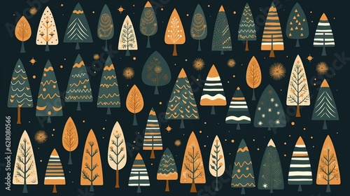 Christmas tree set in doodle style Generative AI