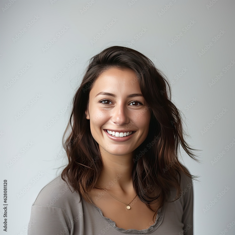 Fototapeta premium a portrait photo of a smiling woman white background