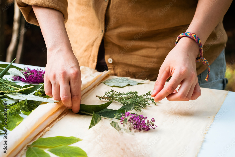 Eco-printing is a technique where plants, leaves and flowers leave their shapes, color, and marks on fabric