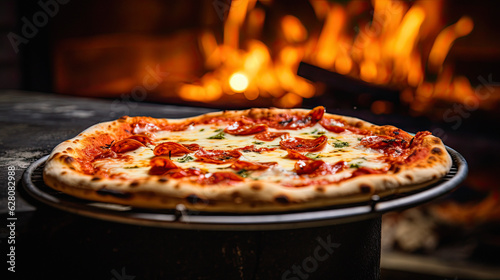 Freshly Baked Brick Oven Pizza Inside a Cozy Pizzeria, ai generative
