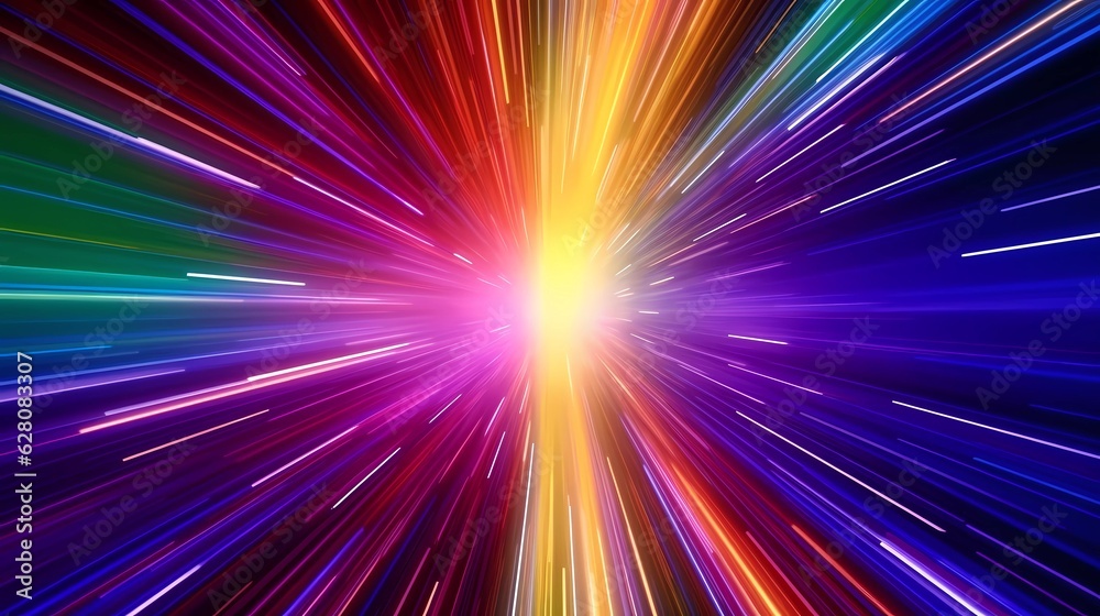 A colorful light streaks in a dark sky. Generative AI