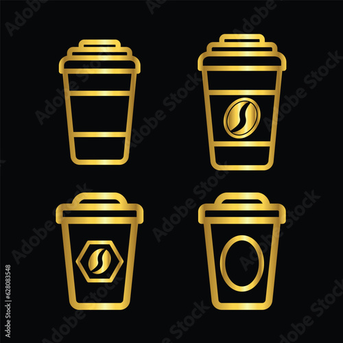 coffee cup icon, vector, template, logo, trendy, collection, flat, design, gold