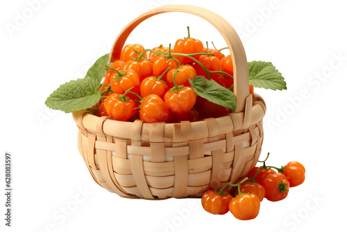 A realistic portrait of cloudberry in a basket isolated PNG