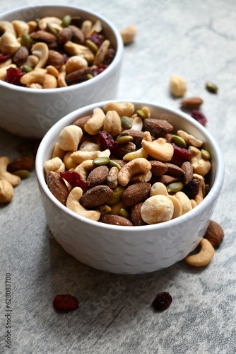 Trail mix in a white bowl