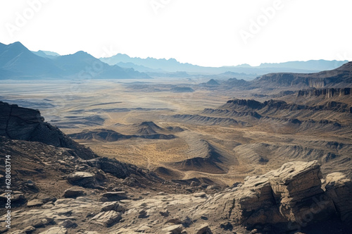 barren dry desert landscape. transparent PNG. Desert landscape. rocky alien planet. Mars surface.