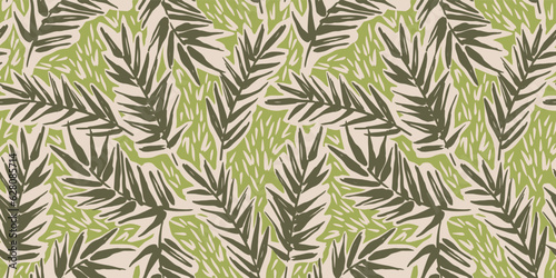 Tropical abstract seamless pattern. Retro palm leaves. Vintage style. Vector design for paper, cover, fabric, interior decor and other use