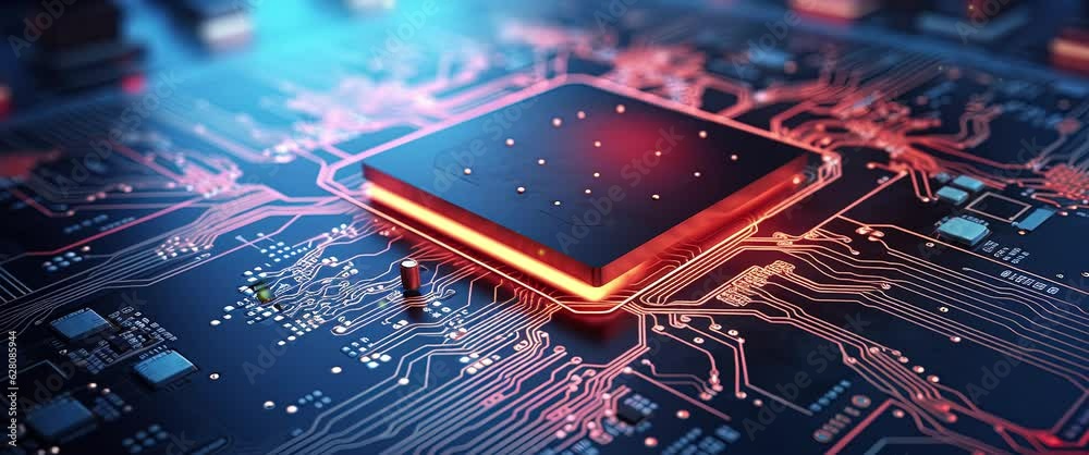 Futuristic Technology Background. Computer CPU circuit board data storage operation chip.