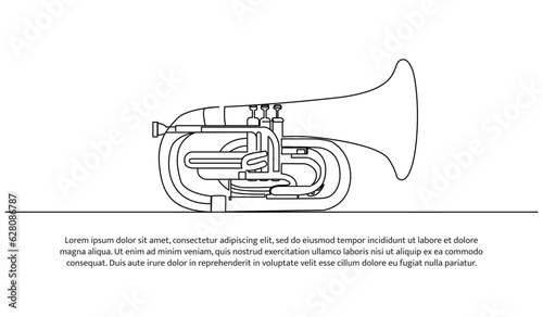 Trumpet one continuous line design. Decorative elements drawn on a white background.